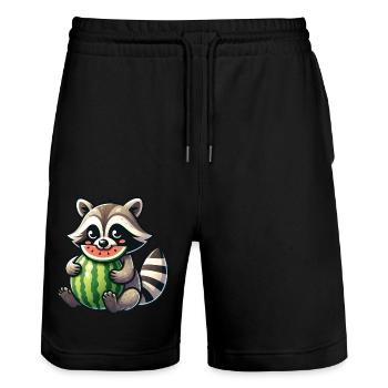 Raccoon with Watermelon Fruity Funny - Stanley/Stella Trainer Unisex Organic Jogging Shorts - black - Front - Nik (191cm) & Marisol (170cm)
