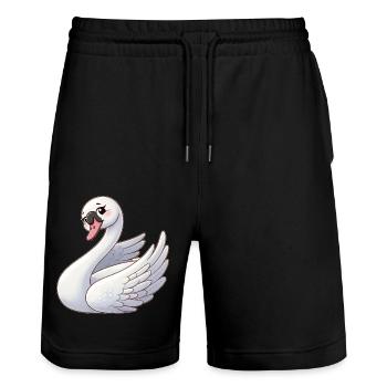 White swan as a heavenly angel - Stanley/Stella Trainer Unisex Organic Jogging Shorts - black - Front - Nik (191cm) & Marisol (170cm)