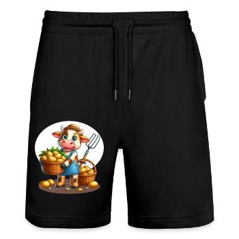 Harvest cow Fresh potatoes from the field - Stanley/Stella Trainer Unisex Organic Jogging Shorts - black - Front - Nik (191cm) & Marisol (170cm)