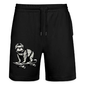Skateboard paresseux noir blanc style de tatouage - Short de jogging bio TRAINER Stanley/Stella unisexe - noir - Devant - Nik (191cm) & Marisol (170cm)