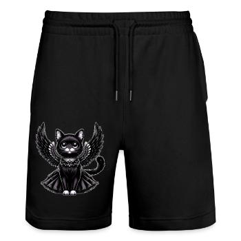 Black Cat Gothic Angel Wings Baroque - Stanley/Stella Trainer Unisex Organic Jogging Shorts - black - Front - Nik (191cm) & Marisol (170cm)