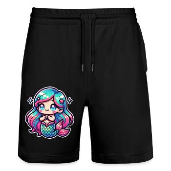 Sirène - Short de jogging bio TRAINER Stanley/Stella unisexe - noir - Devant - Nik (191cm) & Marisol (170cm)