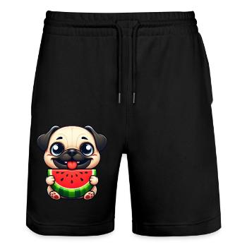 Chien mignon Carlin Pastèque Fruit d’été Melon - Short de jogging bio TRAINER Stanley/Stella unisexe - noir - Devant - Nik (191cm) & Marisol (170cm)