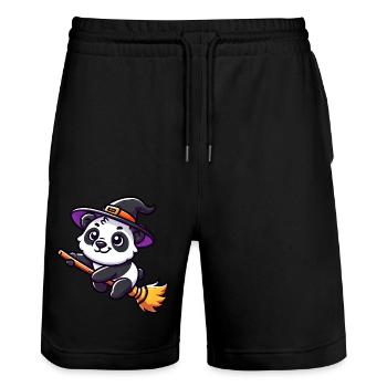 Halloween Panda Hexe Hexenbesen Süß Comic - Stanley/Stella Unisex Bio Joggingshorts Trainer  - Schwarz - Vorne - Nik (191cm) & Marisol (170cm)