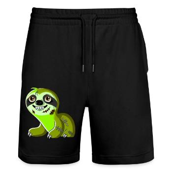 Drôle Halloween paresseux zombie dessin animé - Short de jogging bio TRAINER Stanley/Stella unisexe - noir - Devant - Nik (191cm) & Marisol (170cm)