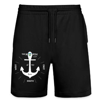 Boussole d’ancre Suède Scandinavie - Short de jogging bio TRAINER Stanley/Stella unisexe - noir - Devant - Nik (191cm) & Marisol (170cm)