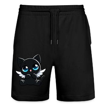 Schwarze Katze Engel Flügel Süß Cartoon - Stanley/Stella Unisex Bio Joggingshorts Trainer  - Schwarz - Vorne - Nik (191cm) & Marisol (170cm)