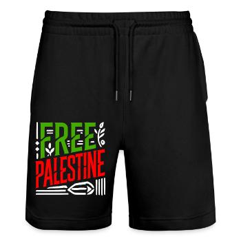 Free palestine - Short de jogging bio TRAINER Stanley/Stella unisexe - noir - Devant - Nik (191cm) & Marisol (170cm)