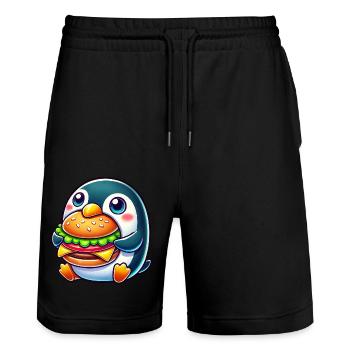 Süßer Pinguin Burger Cartoon Fast Food - Stanley/Stella Unisex Bio Joggingshorts Trainer  - Schwarz - Vorne - Nik (191cm) & Marisol (170cm)