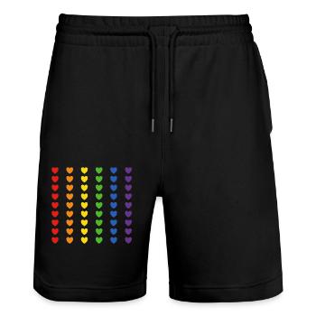 Regenbogen Flagge Herzen - Stanley/Stella Unisex Bio Joggingshorts Trainer  - Schwarz - Vorne - Nik (191cm) & Marisol (170cm)