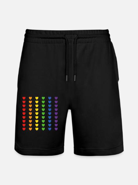 Rainbow Flag Hearts - Stanley/Stella Trainer Unisex Organic Jogging Shorts - black
