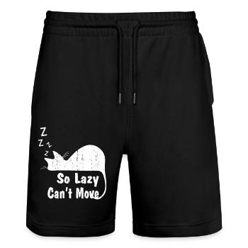 Cat So Lazy Can't Move - Stanley/Stella Trainer Unisex Organic Jogging Shorts - black - Front - Nik (191cm) & Marisol (170cm)