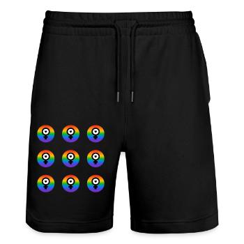 Icônes féministes - Drapeau arc-en-ciel - Short de jogging bio TRAINER Stanley/Stella unisexe - noir - Devant - Nik (191cm) & Marisol (170cm)