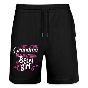 First Time Grandma To Beautiful Baby Girl - Stanley/Stella Trainer Unisex Organic Jogging Shorts - black - Front - Nik (191cm) & Marisol (170cm)