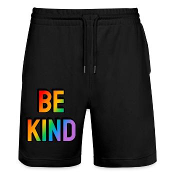 Be kind rainbow gay pride - Stanley/Stella Trainer Unisex Organic Jogging Shorts - black - Front - Nik (191cm) & Marisol (170cm)