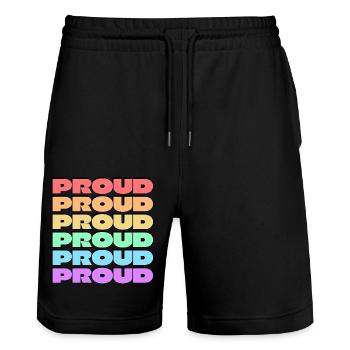 PROUD gay pride 6 couleurs arc-en-ciel - Short de jogging bio TRAINER Stanley/Stella unisexe - noir - Devant - Nik (191cm) & Marisol (170cm)