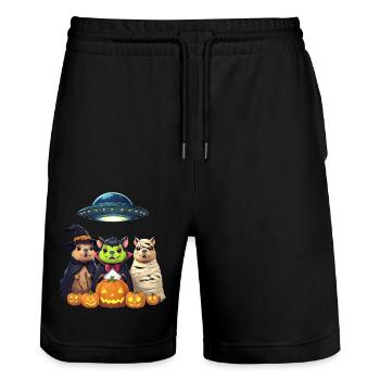 Halloween Capybara Hamster Geist Geschenkidee - Stanley/Stella Unisex Bio Joggingshorts Trainer  - Schwarz - Vorne - Nik (191cm) & Marisol (170cm)