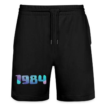 1984 Geburtstagsgeschenk Vintage 1984 Retro 1984 - Stanley/Stella Unisex Bio Joggingshorts Trainer  - Schwarz - Vorne - Nik (191cm) & Marisol (170cm)