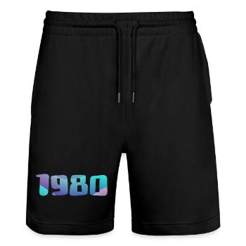 Cadeau Anniversaire 1980 Millésime 1980 Rétro 1980 - Short de jogging bio TRAINER Stanley/Stella unisexe - noir - Devant - Nik (191cm) & Marisol (170cm)