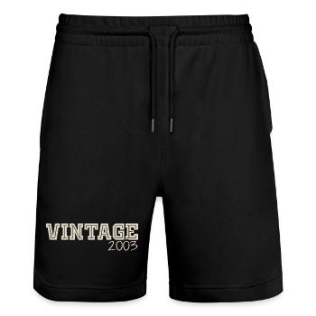 Jahrgang 2003 Original 2003 Retro 2003 Geschenk 2003 - Stanley/Stella Unisex Bio Joggingshorts Trainer  - Schwarz - Vorne - Nik (191cm) & Marisol (170cm)