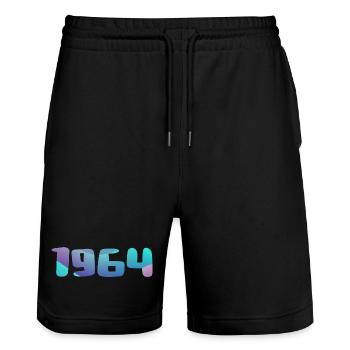 Geburtstagsgeschenk 1964 Jahrgang 1964 Retro 1964 - Stanley/Stella Unisex Bio Joggingshorts Trainer  - Schwarz - Vorne - Nik (191cm) & Marisol (170cm)
