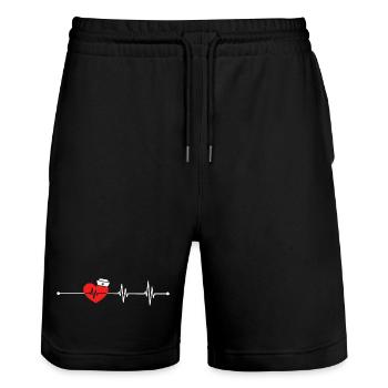 EKG Heartbeat Love Cardiogram Hollow ECG Heart - Stanley/Stella Trainer Unisex Organic Jogging Shorts - black - Front - Nik (191cm) & Marisol (170cm)