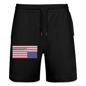 Living in new world with an old soul - Stanley/Stella Trainer Unisex Organic Jogging Shorts - black - Front - Nik (191cm) & Marisol (170cm)