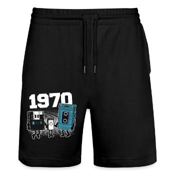 Vintage Born In 1970 1970 Birthday Gift - Stanley/Stella Trainer Unisex Organic Jogging Shorts - black - Front - Nik (191cm) & Marisol (170cm)