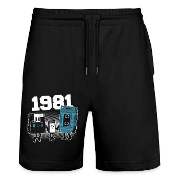 Vintage Born In 1981 Birthday Gift 1981 - Stanley/Stella Trainer Unisex Organic Jogging Shorts - black - Front - Nik (191cm) & Marisol (170cm)