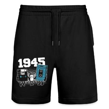 Vintage Born In 1945 Birthday Gift 1945 - Stanley/Stella Trainer Unisex Organic Jogging Shorts - black - Front - Nik (191cm) & Marisol (170cm)