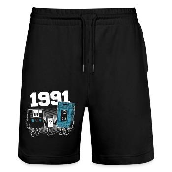 Vintage Born In 1991 Birthday Gift 1991 - Stanley/Stella Trainer Unisex Organic Jogging Shorts - black - Front - Nik (191cm) & Marisol (170cm)