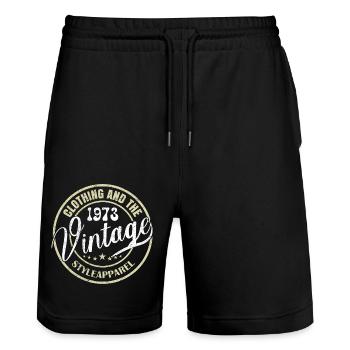 Jahrgang 1973 Geburtstagsgeschenk 1973 Retro 1973 - Stanley/Stella Unisex Bio Joggingshorts Trainer  - Schwarz - Vorne - Nik (191cm) & Marisol (170cm)