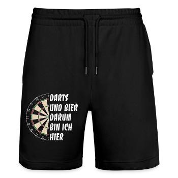 Darts und Bier darum bin ich hier - Dart Spruch - Stanley/Stella Unisex Bio Joggingshorts Trainer  - Schwarz - Vorne - Nik (191cm) & Marisol (170cm)