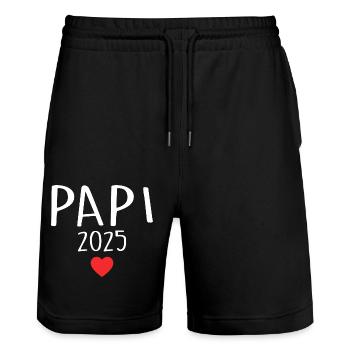 Papa - zukünftiger Papa 2025 - Stanley/Stella Unisex Bio Joggingshorts Trainer  - Schwarz - Vorne - Nik (191cm) & Marisol (170cm)