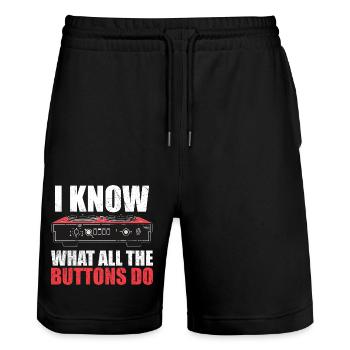 I know what all the buttons do - Stanley/Stella Trainer Unisex Organic Jogging Shorts - black - Front - Nik (191cm) & Marisol (170cm)
