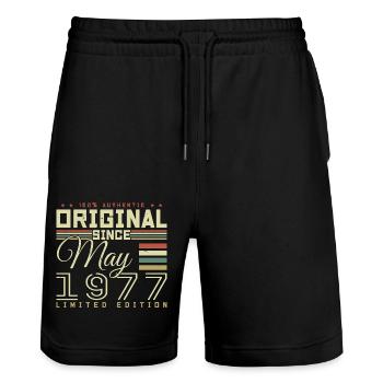 Gift Anniversaire Mai 1977, Gift May 1977 - Stanley/Stella Unisex Bio Joggingshorts Trainer  - Schwarz - Vorne - Nik (191cm) & Marisol (170cm)