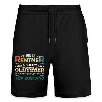 Rentner Rentnerin Rente 2024 Geschenk Ruhestand - Stanley/Stella Unisex Bio Joggingshorts Trainer  - Schwarz - Vorne - Nik (191cm) & Marisol (170cm)