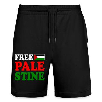 Free palestine - Stanley/Stella Trainer Unisex Organic Jogging Shorts - black - Front - Nik (191cm) & Marisol (170cm)