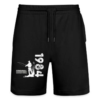 40ème Anniversaire Pêcheur Pêche 1984 Millésime 1984 - Short de jogging bio TRAINER Stanley/Stella unisexe - noir - Devant - Nik (191cm) & Marisol (170cm)