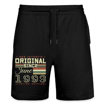 Gift Anniversaire Juin 1998, Gift June 1998 - Stanley/Stella Trainer Unisex Organic Jogging Shorts - black - Front - Nik (191cm) & Marisol (170cm)