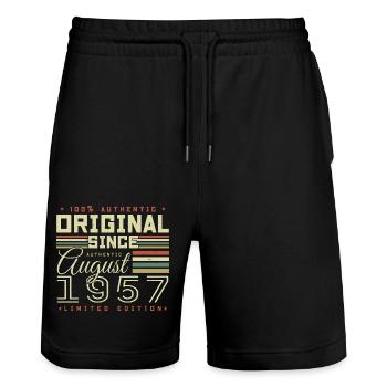 August 1957 Retro August 1957 August 1957 Anniversary - Stanley/Stella Trainer Unisex Organic Jogging Shorts - black - Front - Nik (191cm) & Marisol (170cm)