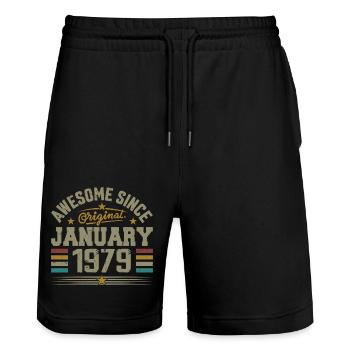 Retro Geburtstagsgeschenk geboren im Januar 1979 - Stanley/Stella Unisex Bio Joggingshorts Trainer  - Schwarz - Vorne - Nik (191cm) & Marisol (170cm)