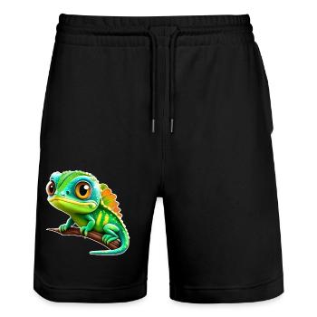 Cuter. Little Iguana - Stanley/Stella Trainer Unisex Organic Jogging Shorts - black - Front - Nik (191cm) & Marisol (170cm)