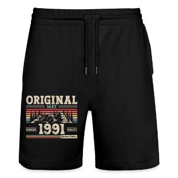 Original May 1991 Vintage 1991 Birthday 1991 - Stanley/Stella Trainer Unisex Organic Jogging Shorts - black - Front - Nik (191cm) & Marisol (170cm)