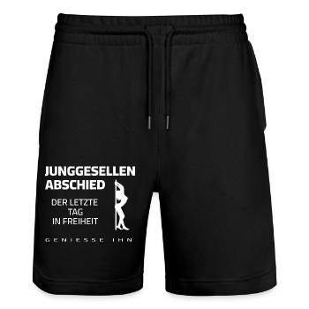 JGA - Der letzte Tag in Freiheit Junggeselle - Stanley/Stella Unisex Bio Joggingshorts Trainer  - Schwarz - Vorne - Nik (191cm) & Marisol (170cm)
