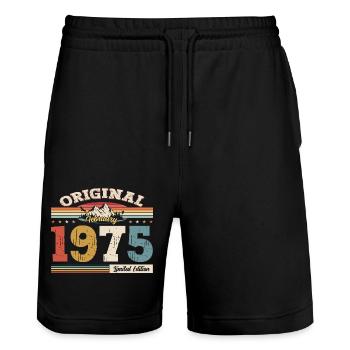 50th Birthday Gift Man Original February 1975 - Stanley/Stella Trainer Unisex Organic Jogging Shorts - black - Front - Nik (191cm) & Marisol (170cm)
