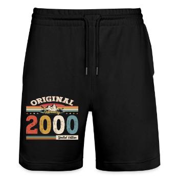 Cadeau d'anniversaire 25 ans Homme Original Février 2000 - Short de jogging bio TRAINER Stanley/Stella unisexe - noir - Devant - Nik (191cm) & Marisol (170cm)