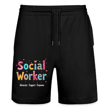 Advocate Support & Empower Social Worker Month - Short de jogging bio TRAINER Stanley/Stella unisexe - noir - Devant - Nik (191cm) & Marisol (170cm)