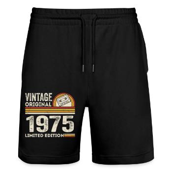 Vintage 1975 Kassette 1975 - 50. Jubiläum 1975 - Stanley/Stella Unisex Bio Joggingshorts Trainer  - Schwarz - Vorne - Nik (191cm) & Marisol (170cm)