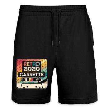 Retro 1975 Vintage 2020 - Anniversary Gift 2020 - Stanley/Stella Trainer Unisex Organic Jogging Shorts - black - Front - Nik (191cm) & Marisol (170cm)
